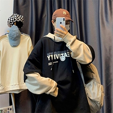 秋季港风假两件连帽卫衣男宽松长袖打底衫外套XZ214-8Y293P35，男装卫衣，星座1204-3