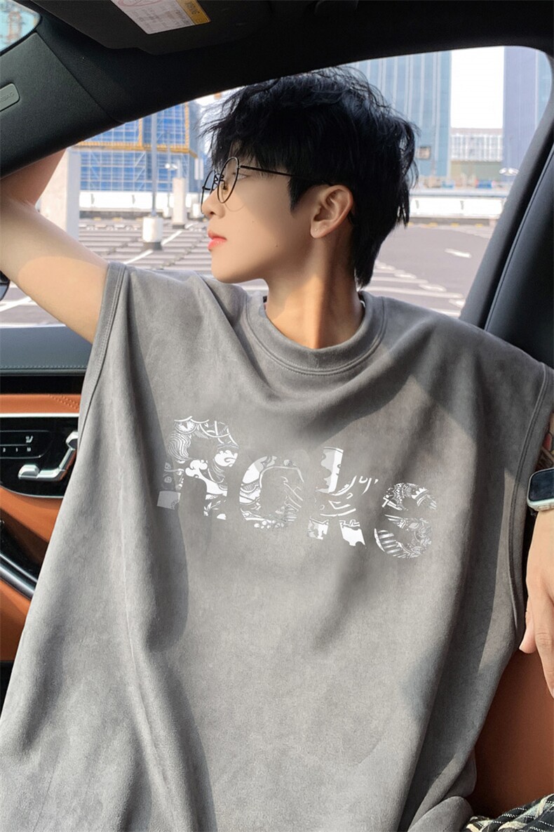 ！版权！2025夏季男士麂皮绒无袖T恤情侣潮牌背心TLBX05特P18,男装T恤,电商B220