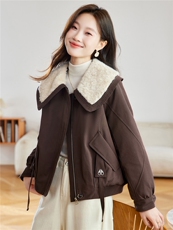 现货！2025年冬季新款娃娃领棉衣女短款时尚保暖棉服加绒加厚外套，女装棉衣/棉服，沐七七