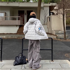 加厚保暖排骨棉服女2025新款潮连帽刺绣字母情侣外套JKF913，男装棉衣，星座516A