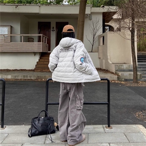 加厚保暖排骨棉服女2025新款潮连帽刺绣字母情侣外套JKF913