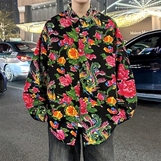东北大花衬衫男长袖风复古礼服外套潮牌宽松上衣8018特P30，男装衬衫，电商A056