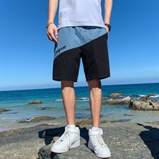 休闲宽松大码速干沙滩裤拼色印花五分运动短裤海景，男装休闲裤，电商C305A