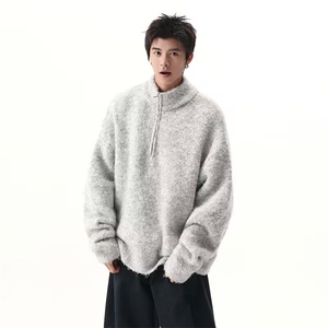 秋冬复古慵懒半拉链毛衣男潮流针织衫上衣914-4-M5813 P60图片