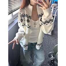 网图有货费尔岛民族风花瓣宽松慵懒提花开衫毛衣男女A1071-P55，男装针织衫/毛衣，星座1505