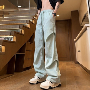 工装裤女2025夏季美式复古高腰直筒宽松阔腿速干运动休闲裤潮图片