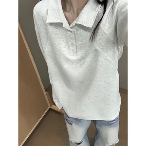 抖音得物高品质美式高街重磅曼巴棉结构螺纹拼接翻领卫衣长袖T恤图片