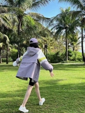 休闲拼色设计防晒连帽外套，其它，L·H·X