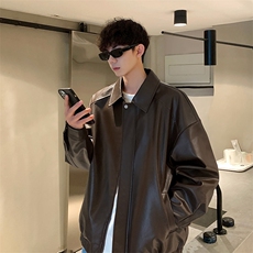 春季新款港风复古皮衣vibe风休闲宽松皮夹克男Q2499-TP5588，男装夹克，电商A102