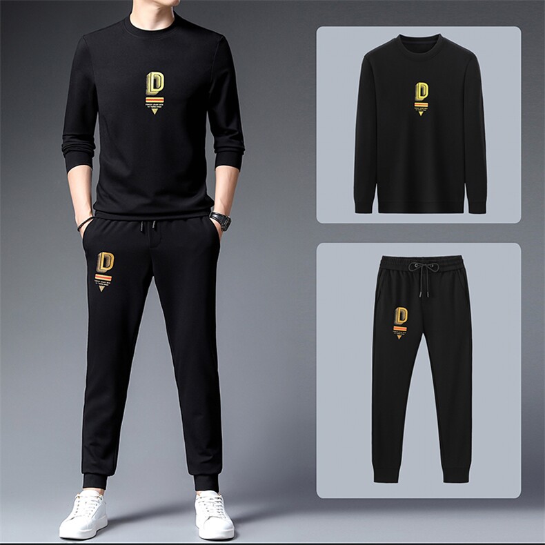 春秋款男中年人运动套装秋季印花休闲爸爸装圆领卫衣中老年运动服，男装休闲套装，电商B212（原钱塘6029）