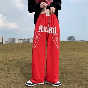 男秋季新款港风休闲裤发泡字母束脚抽绳直筒裤B05P30图片