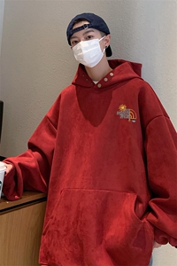 抖音直播得物高品质麂皮绒宽松男外套连帽卫衣W7021P55控79图片