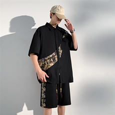 1小熊短袖衬衫男+短裤大码情侣套装92%聚酯纤维8%氨纶TZ77057P70，男装牛仔裤，星座226-2