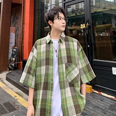 短袖衬衫男夏季新款磨毛格子衬衣DX003-特批26无差价，男装衬衫，星座214-3