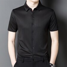 免烫短袖衬衫男薄款夏季中年男士商务休闲百搭纯色衬衣宽松，男装衬衫，电商B212（原钱塘6029）