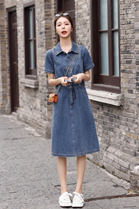 时尚显瘦牛仔连衣裙 夏季新款气质淑女风 百搭修身短袖裙装图片
