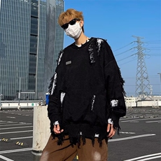 不规则破洞圆领针织衫男秋冬季街头慵懒风宽松情侣毛衣7178-P52，男装针织衫/毛衣，星座1109-3