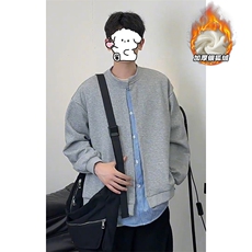 新款380g重磅百搭银狐绒假两件开衫卫衣男W5055J加绒-特P60控108，男装卫衣，电商A001