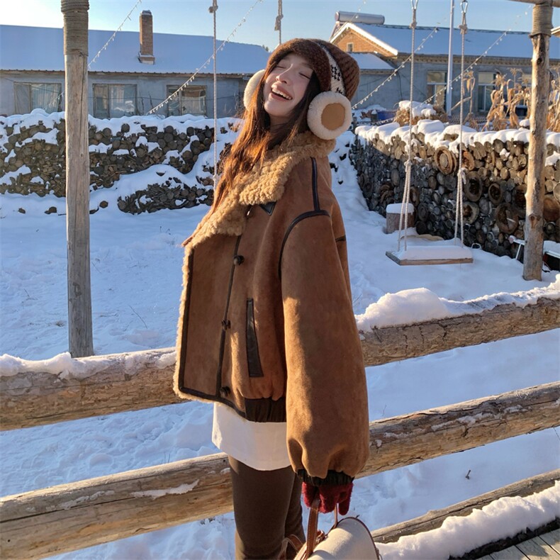 现货！仿羊羔毛外套皮毛一体机车服8759-P225-K315,女装短外套,2B222
