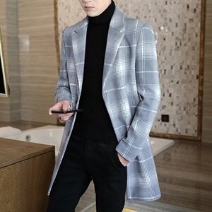 2020冬季男士修身毛呢大衣中长款加厚格子外套N09,男装毛呢大衣,电商B226-2（原B217-2）