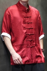 夏季新款风缎面蟒纹提花（财神系列）盘扣短袖唐装衬衫男女，男装T恤，星座305A（原312A-1）
