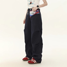 N1118-P53猫咪小狗拼接印花褶皱原版水洗休闲裤，男装休闲裤，电商B323A