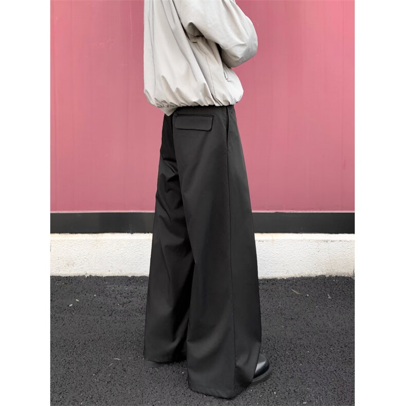 黑色A字褶皱西裤男秋季宽松垂感廓形阔腿弯刀裤美式cleanfit裤子,男装西裤,星座410-2