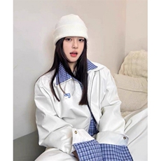 复古假两件格子拼接皮衣夹克男女春秋冬宽松休闲外套JW277，男装皮衣，星座1116A（原606A-3）