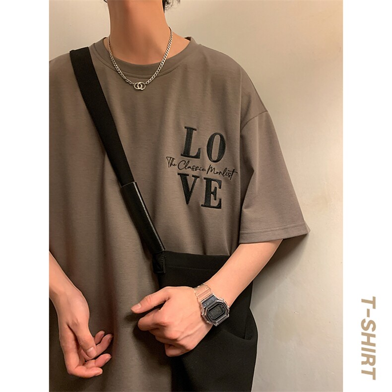 港风暖光短袖男t恤夏季休闲百搭刺绣圆领T恤男上衣TC3131-P25控45,男装T恤,星座717