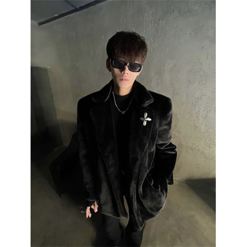 WT153-P135西装时髦貂毛大衣男高级感皮草外套加厚保暖棉服潮,男装西服套装,星座1501-3