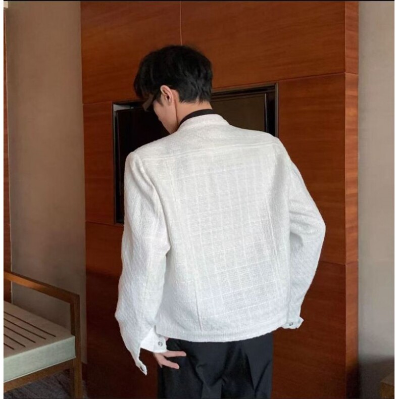 2025新款小众设计感编织格子小香风正肩夹克男短款夹克外套上衣,男装夹克,四季星座505