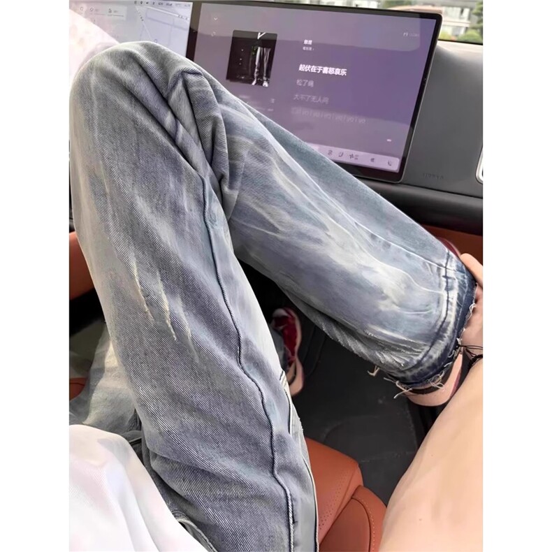 提花水洗做旧牛仔裤男款秋冬新款2025设计感美式高街直筒裤NZA176图片