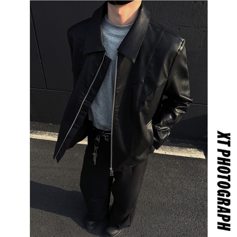 老钱风正肩PU皮衣外套男春季短款机车皮夹克美式潮牌2026新款P108，男装夹克，电商C306-1