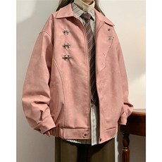 1抖音控价148大码粉色皮衣男宽松夹克男女情侣外套77083P105，女装短外套，星座226-2