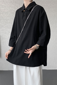 CS1135-P45 控78 夏季棉麻透气冰丝五分袖短袖大码男士衬衫图片