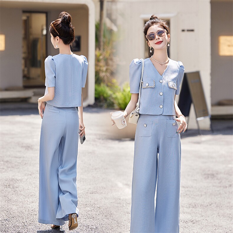 小香风职业套装女2025夏季新款爆款高级感气质时尚阔腿裤两件套潮，女装套装/套裙，雅佳俏