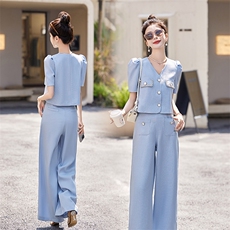 小香风职业套装女2025夏季新款爆款高级感气质时尚阔腿裤两件套潮,女装套装/套裙,雅佳俏, 小香风职业套装女2025夏季新款爆款高级感气质时尚阔腿裤两件套潮,女装套装/套裙,雅佳俏,