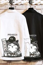 2021秋休闲日系砖墙大码男卡通猫印花宽松长袖衬衫C3200-P35，男装衬衫，电商A001