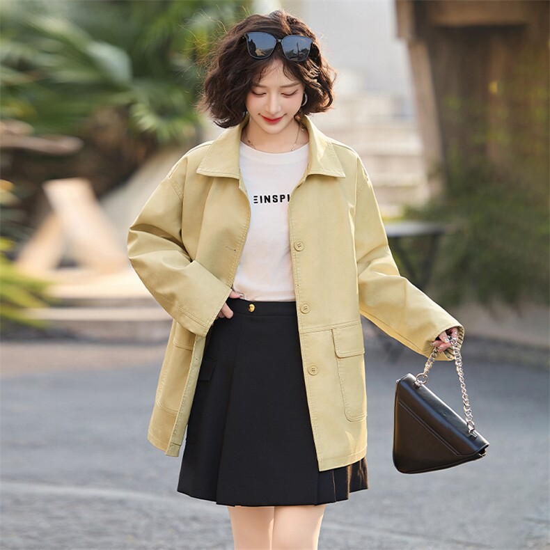 装饰扣简约中长款风衣2025春季新款条纹卷袖外套韩系西装领女流行,女装皮衣,潮流依族