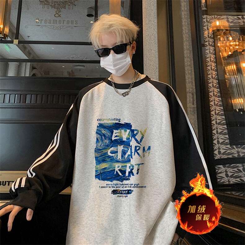 抖音得物供货提供视频秋冬重磅美式宽松织带圆领卫衣07159,男装卫衣,电商A486