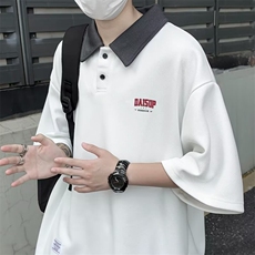 POLO衫男韩版潮流拼色痞子帅气字母2024夏季新款ins体恤WB264-P31，男装Polo衫，星座412-2