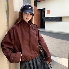 复古红色短款风衣外套女2025秋季新款高级感英伦风小个子夹克上衣，女装短外套，2C307