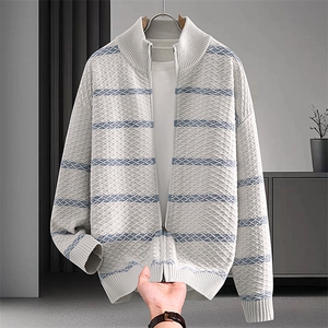 25852-特P70秋季时尚立领毛衣开衫男针织衫条纹简约开衫外套,男装针织衫/毛衣,电商D310B