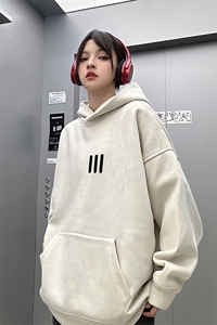 麂皮绒连帽卫衣 直播品质重磅400克三条杠印花JL7168-P45控78图片