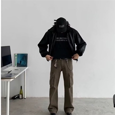 2025大口袋工装裤男美式高街vibe裤子痞帅直筒弯刀微喇裤，男装牛仔裤，星座506A