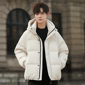 新款冬季连帽羽绒服男短款90白鸭绒2677P470图片