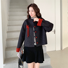 复古撞色短款双面羊绒大衣女秋冬新款高级感时尚小个子毛呢外套潮，女装毛呢外套，浙宝290（原306）