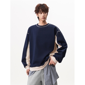 6XL-M 美式拼接撞色圆领卫衣男痞帅套头上衣外套 WY48-P60 380g图片