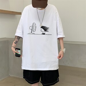 潮牌ins卡通涂鸦印花圆领短袖T恤大码五分袖517A-1-T903-P28控38图片