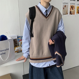 秋装 港风复古学院风马甲毛衣情侣中性风背心针织衫v领潮 W09/P55图片